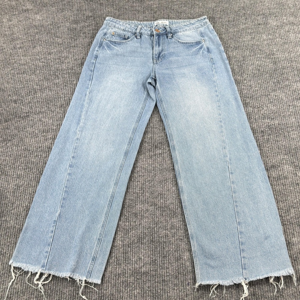 YMI Wide-Leg Fit Jeans Womens 11/30 Light Wash High Rise Raw Hem‎ Denim Frayed